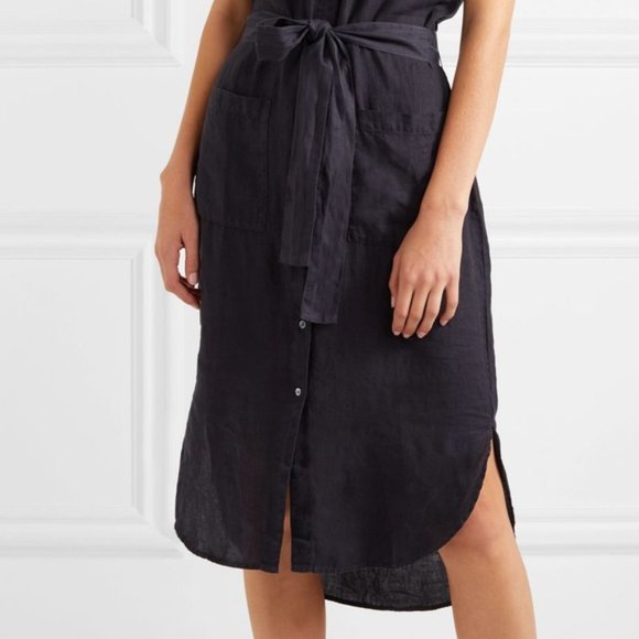 SOLD. James Perse Linen Short Sleeve Midi Shirt Dress Navy - Picture 2 of 7
